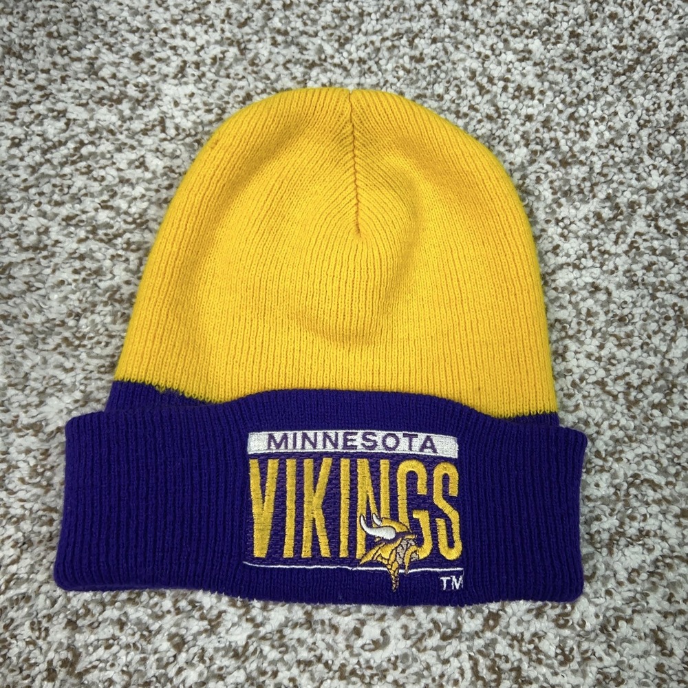 Vintage‎ Minnesota Vikings Hat Beanie Knit Purple Yellow NFL Football Mens 90s